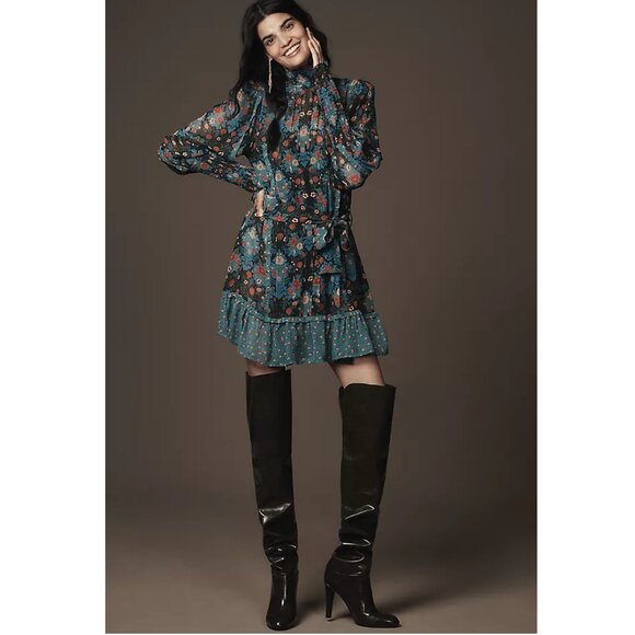 Farm Rio Arabesque Floral Long-Sleeve High-Neck Mini Dress - Picture 5 of 16